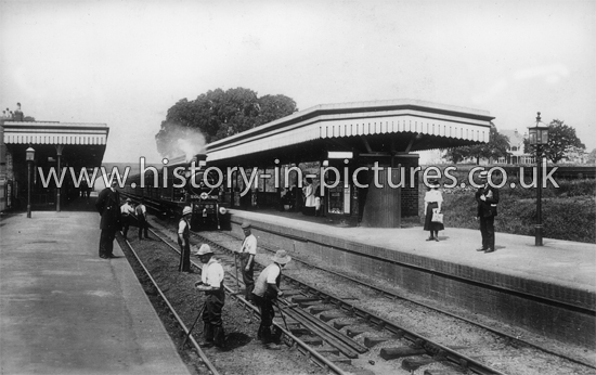 Workmen and Train, The Station, Upminster, Essex. c.1910